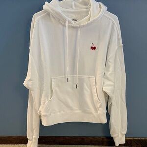 Aerie White Hoodie with Cherry Detail